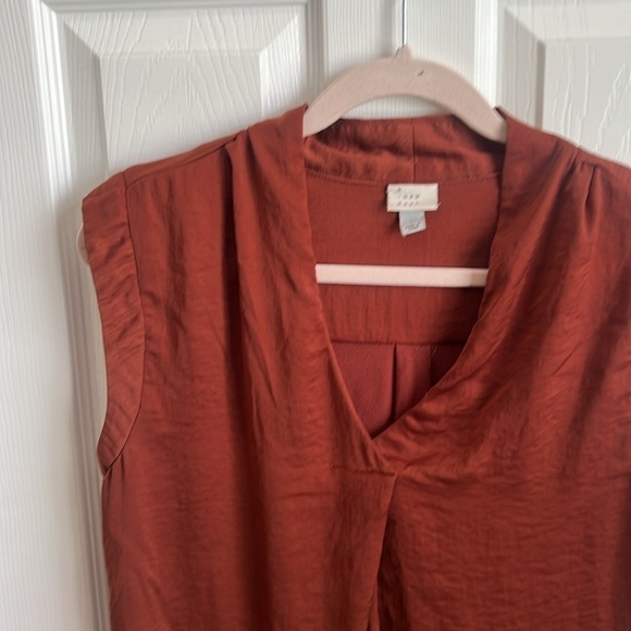 A New Day Sleeveless Blouse V-Neck Pleated Front Rust Color Casual Top - Picture 3 of 9